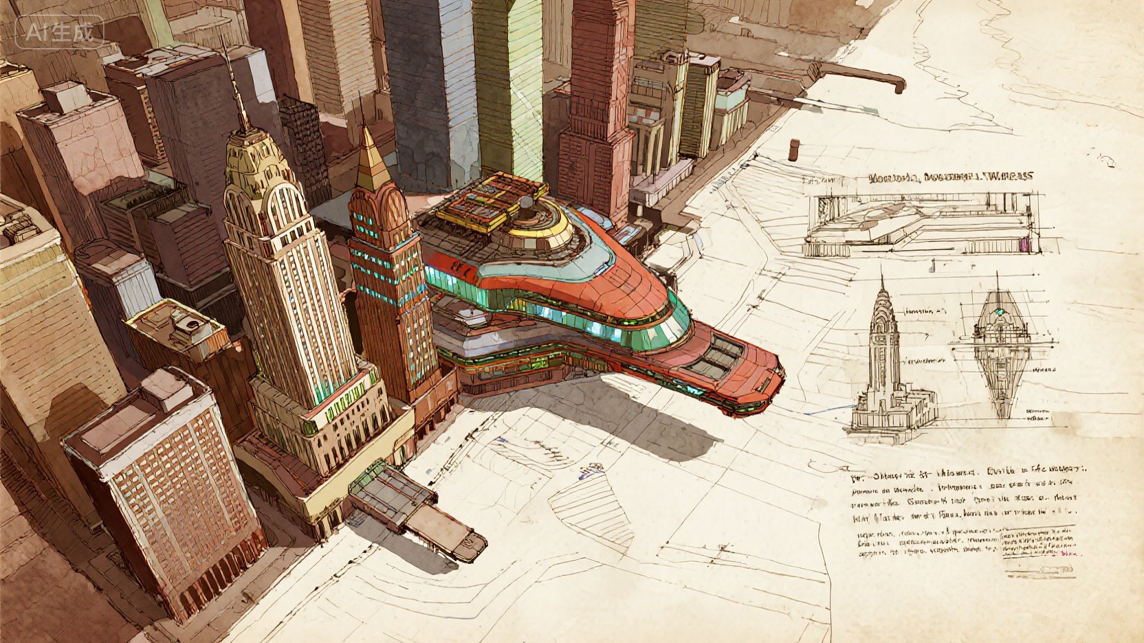 A dreamy, artistic interpretation of Manhattan's iconic skyline under a twilight sky.