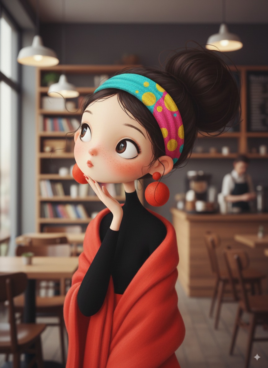 An illustration of a comic-style girl with a playful expression and vibrant colors.