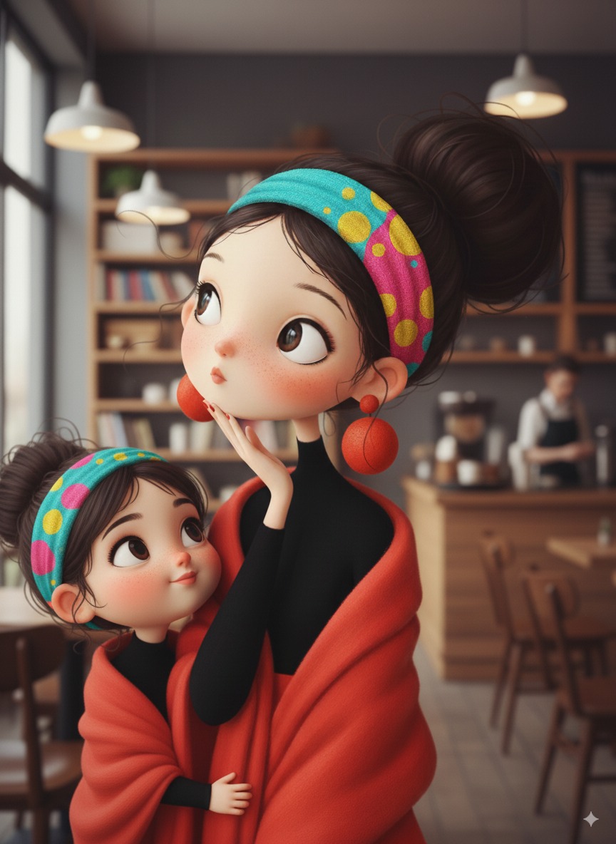 A vibrant illustration of a comic girl character with expressive eyes and dynamic pose, showcasing a playful personality.