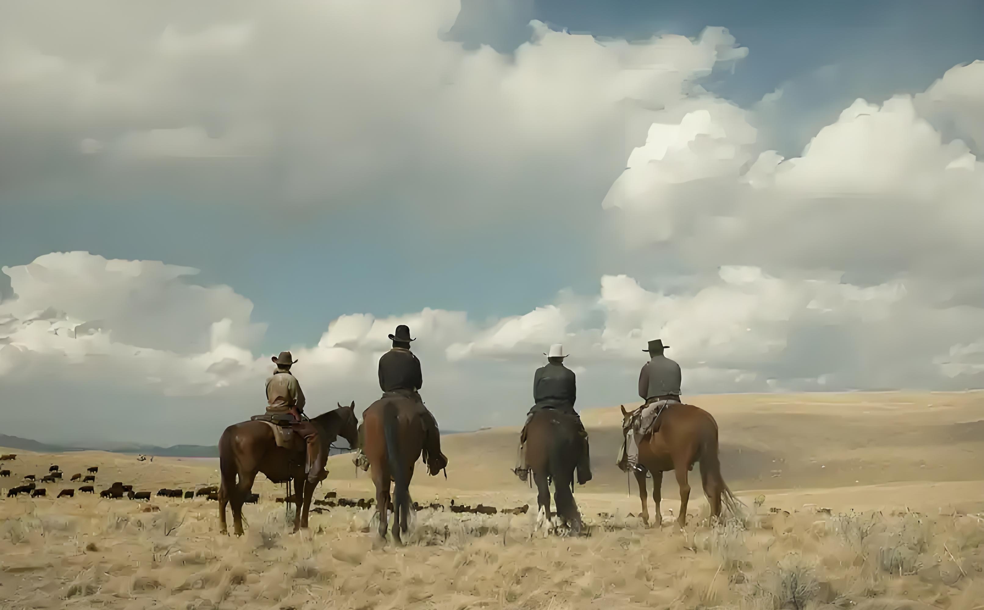 A rugged cowboy stands against the expansive Montana landscape, embodying the spirit of the American West.